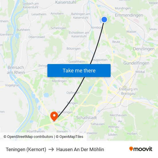 Teningen (Kernort) to Hausen An Der Möhlin map