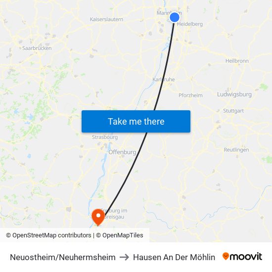 Neuostheim/Neuhermsheim to Hausen An Der Möhlin map