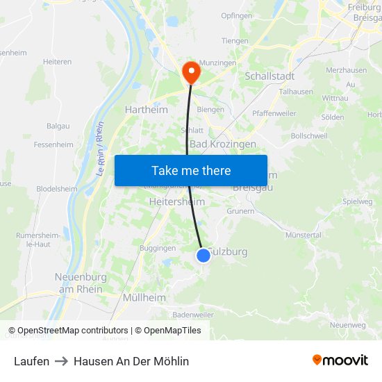 Laufen to Hausen An Der Möhlin map