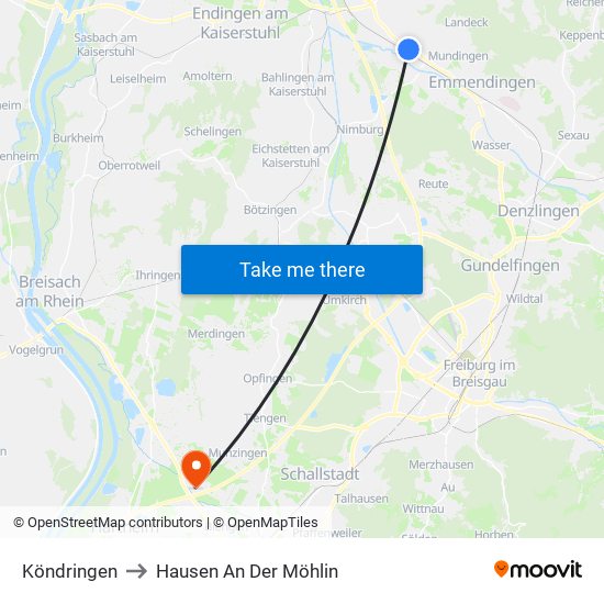 Köndringen to Hausen An Der Möhlin map