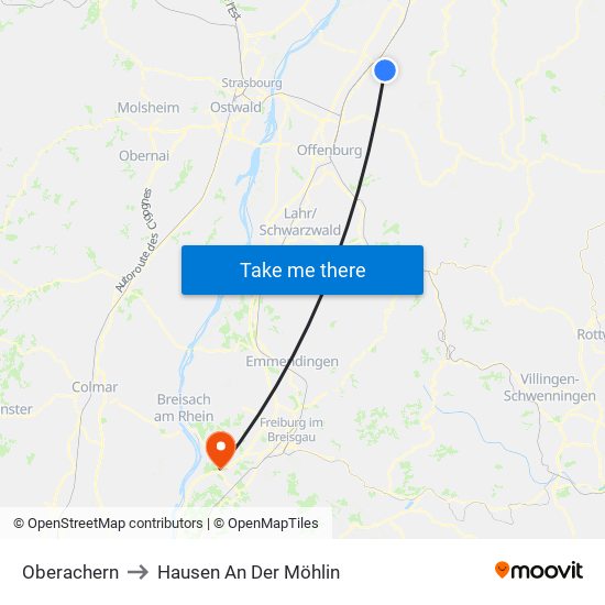Oberachern to Hausen An Der Möhlin map