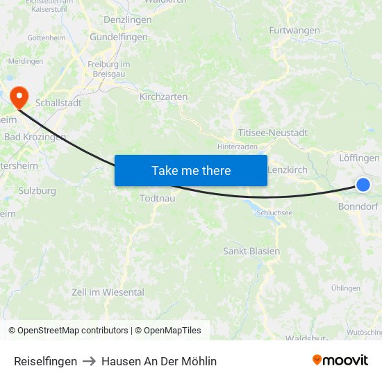 Reiselfingen to Hausen An Der Möhlin map