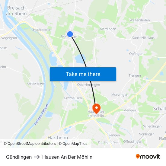 Gündlingen to Hausen An Der Möhlin map