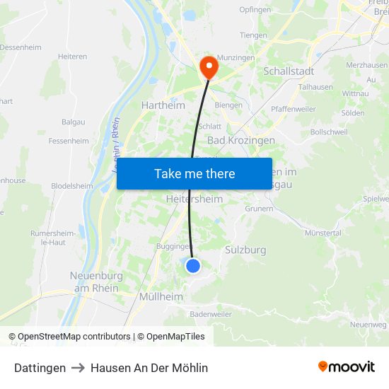 Dattingen to Hausen An Der Möhlin map