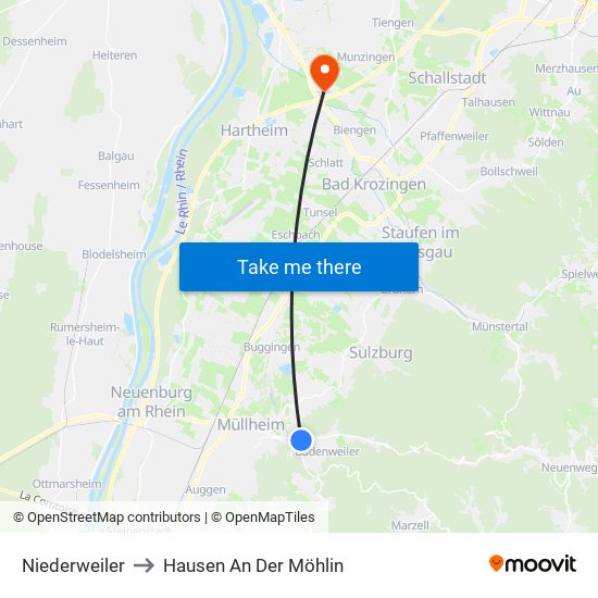 Niederweiler to Hausen An Der Möhlin map