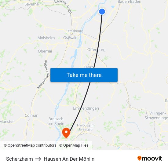 Scherzheim to Hausen An Der Möhlin map