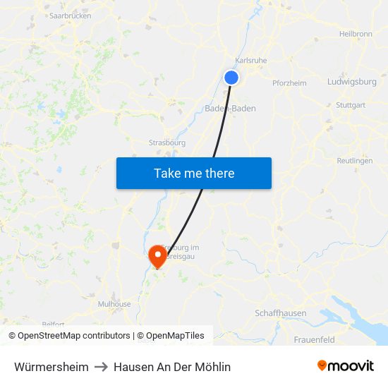 Würmersheim to Hausen An Der Möhlin map