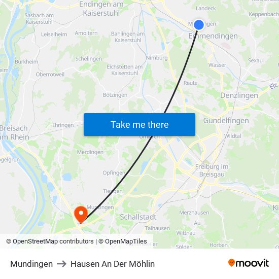 Mundingen to Hausen An Der Möhlin map