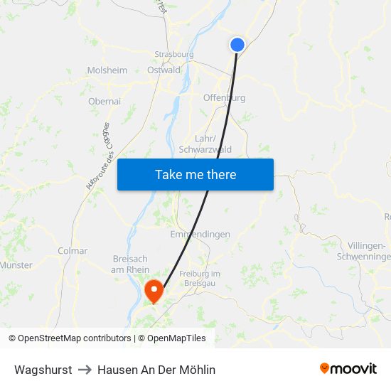 Wagshurst to Hausen An Der Möhlin map
