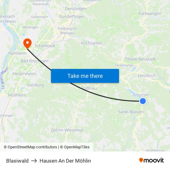 Blasiwald to Hausen An Der Möhlin map