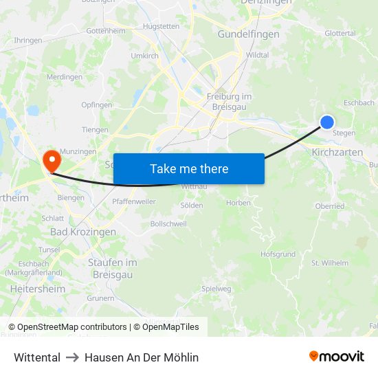 Wittental to Hausen An Der Möhlin map