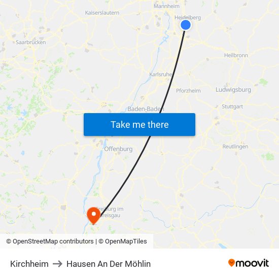 Kirchheim to Hausen An Der Möhlin map