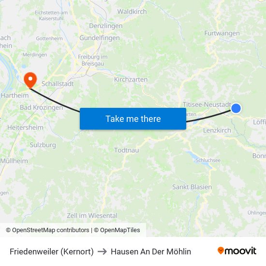 Friedenweiler (Kernort) to Hausen An Der Möhlin map