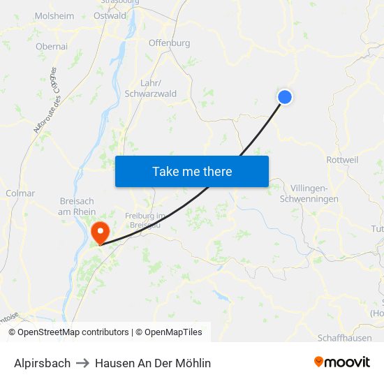 Alpirsbach to Hausen An Der Möhlin map