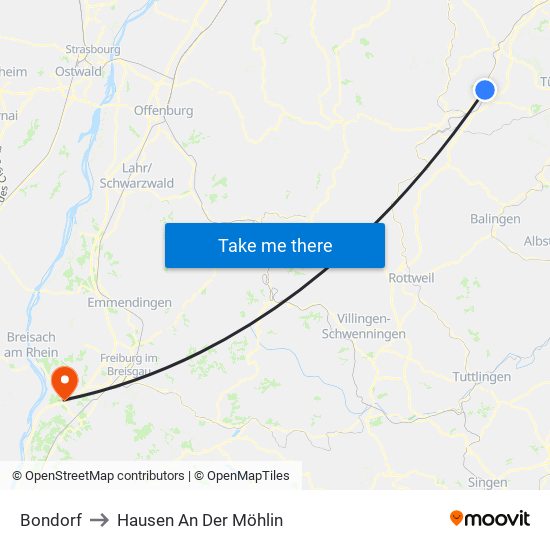 Bondorf to Hausen An Der Möhlin map