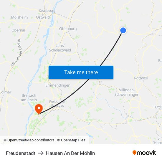 Freudenstadt to Hausen An Der Möhlin map