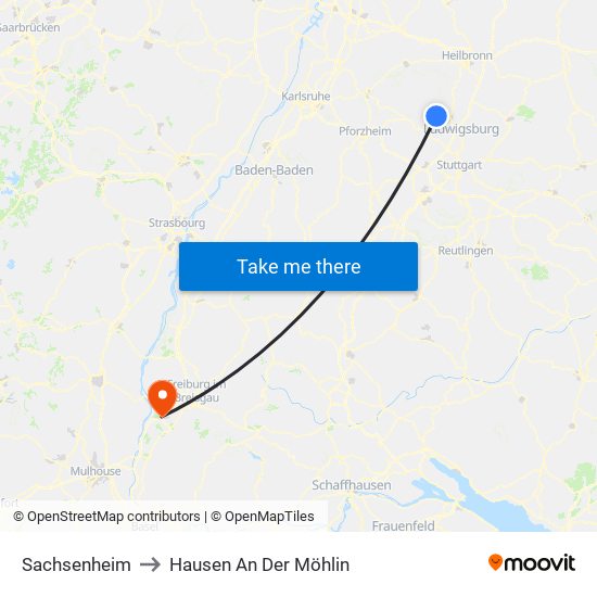 Sachsenheim to Hausen An Der Möhlin map