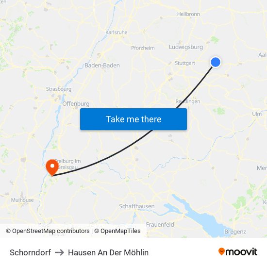 Schorndorf to Hausen An Der Möhlin map