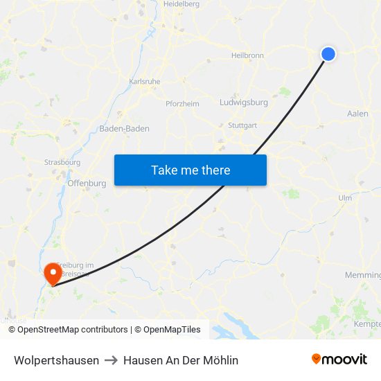 Wolpertshausen to Hausen An Der Möhlin map