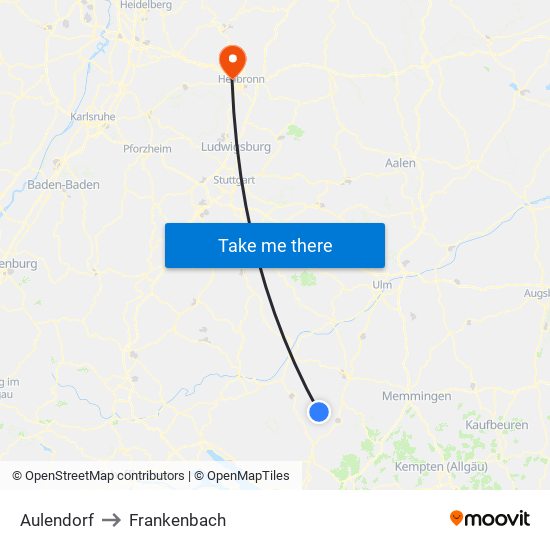 Aulendorf to Frankenbach map