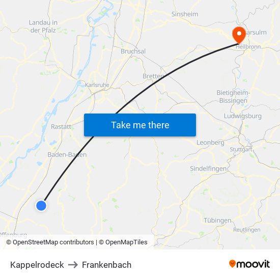 Kappelrodeck to Frankenbach map