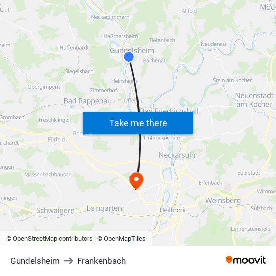 Gundelsheim to Frankenbach map