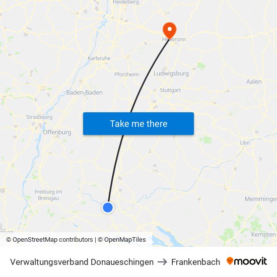 Verwaltungsverband Donaueschingen to Frankenbach map