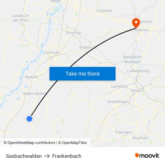 Sasbachwalden to Frankenbach map