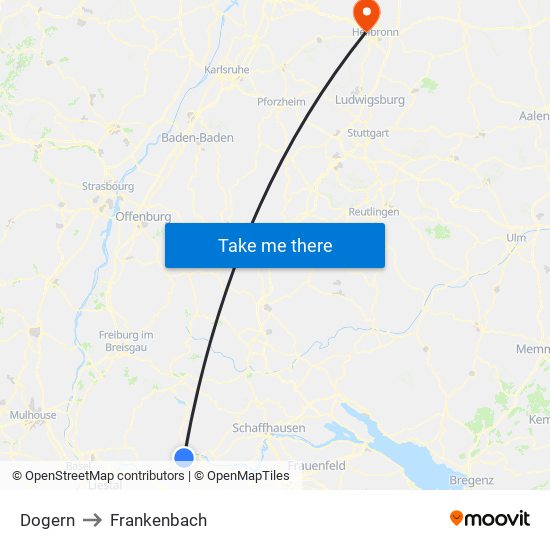 Dogern to Frankenbach map