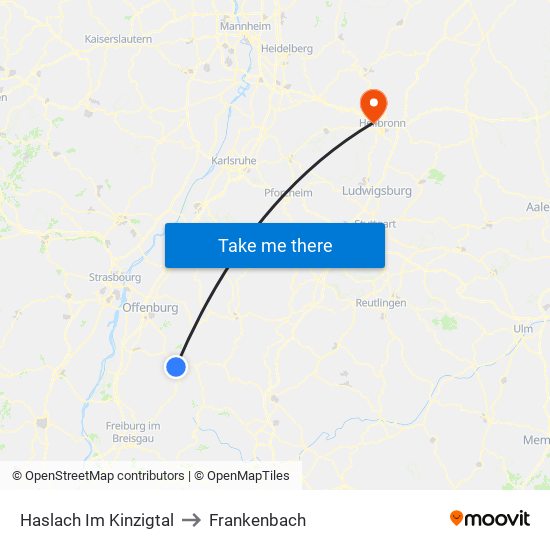 Haslach Im Kinzigtal to Frankenbach map