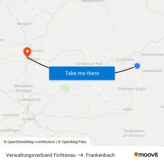 Verwaltungsverband Fichtenau to Frankenbach map