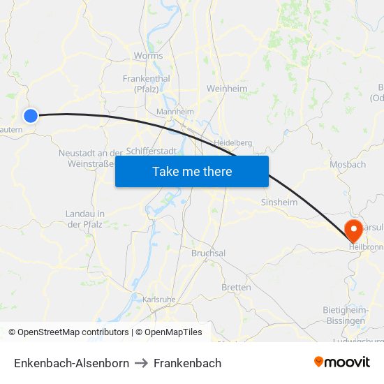 Enkenbach-Alsenborn to Frankenbach map