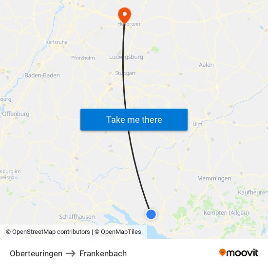 Oberteuringen to Frankenbach map