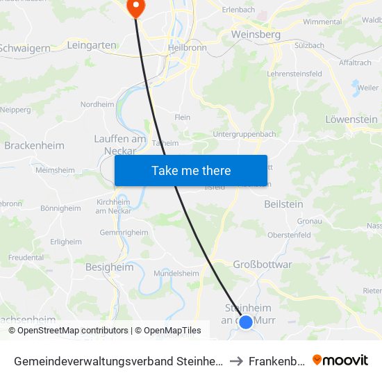 Gemeindeverwaltungsverband Steinheim-Murr to Frankenbach map