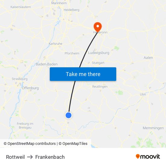 Rottweil to Frankenbach map