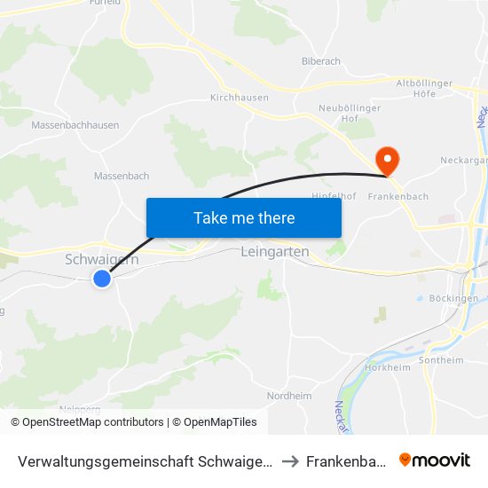 Verwaltungsgemeinschaft Schwaigern to Frankenbach map