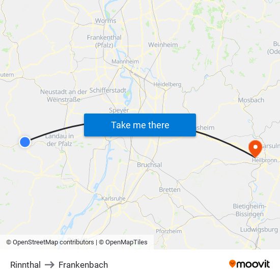 Rinnthal to Frankenbach map