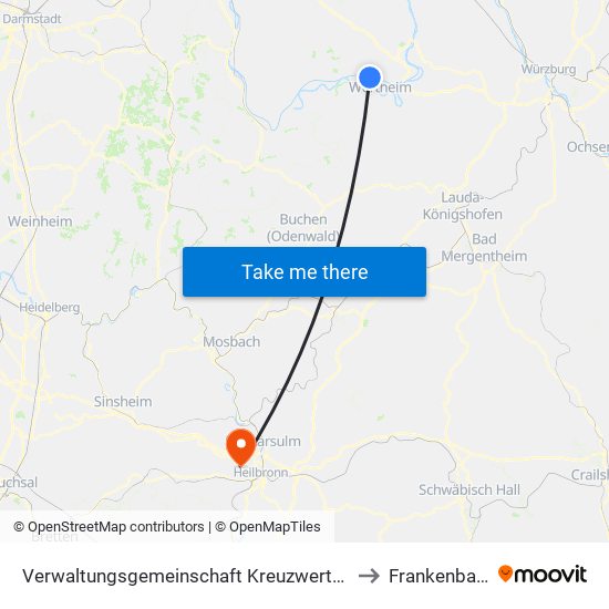 Verwaltungsgemeinschaft Kreuzwertheim to Frankenbach map