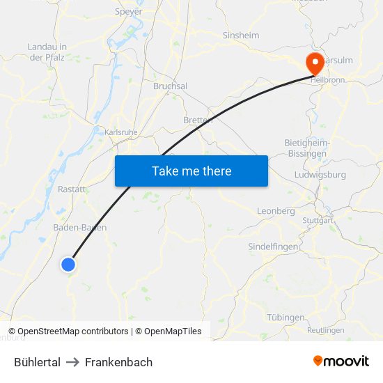 Bühlertal to Frankenbach map