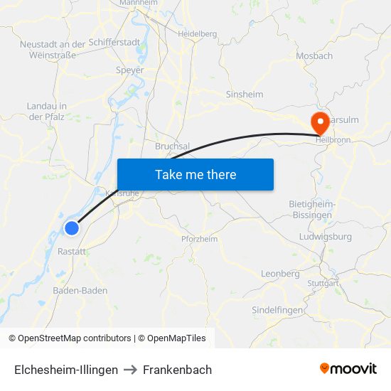 Elchesheim-Illingen to Frankenbach map