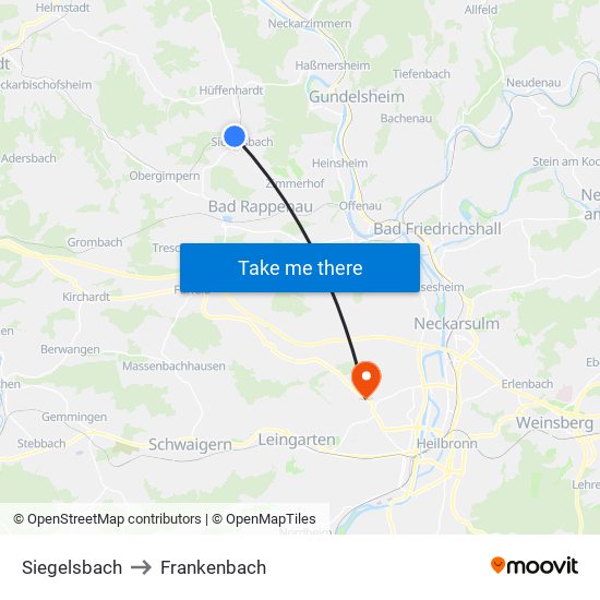 Siegelsbach to Frankenbach map