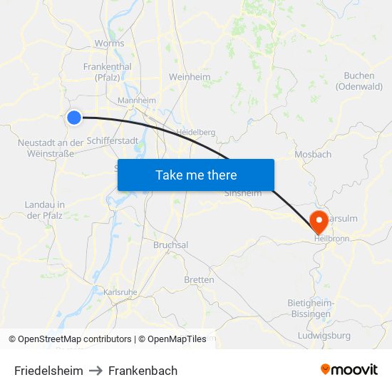 Friedelsheim to Frankenbach map