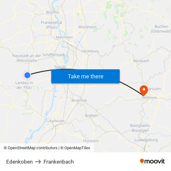 Edenkoben to Frankenbach map