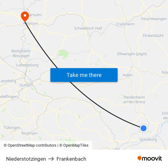 Niederstotzingen to Frankenbach map