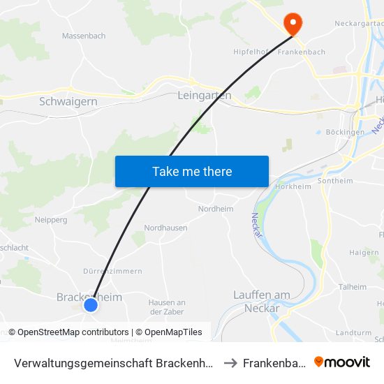 Verwaltungsgemeinschaft Brackenheim to Frankenbach map