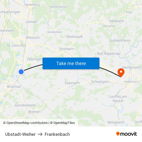 Ubstadt-Weiher to Frankenbach map