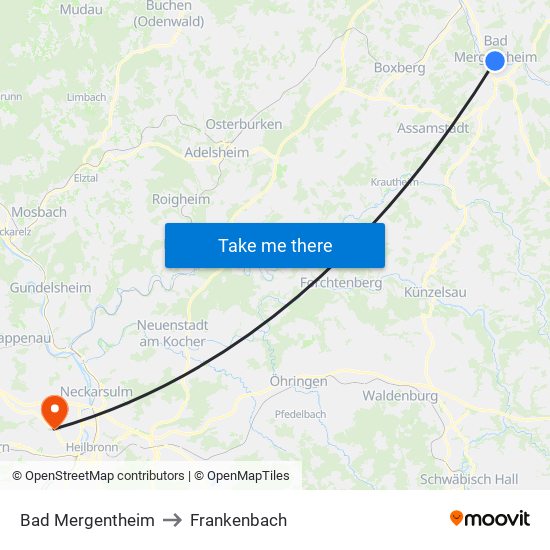 Bad Mergentheim to Frankenbach map