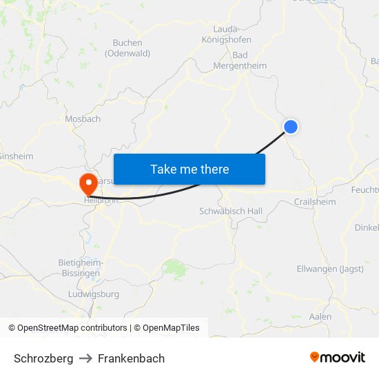 Schrozberg to Frankenbach map