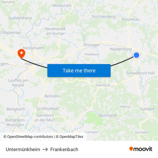 Untermünkheim to Frankenbach map