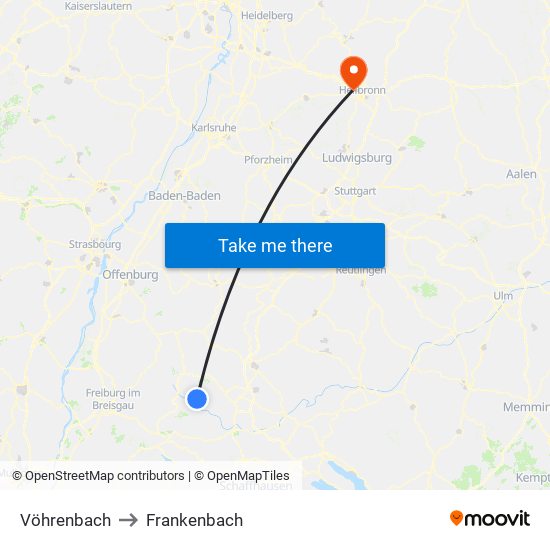 Vöhrenbach to Frankenbach map